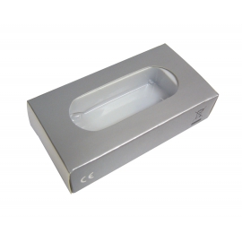 Caja cartón gris con ventana para memoria USB en stock